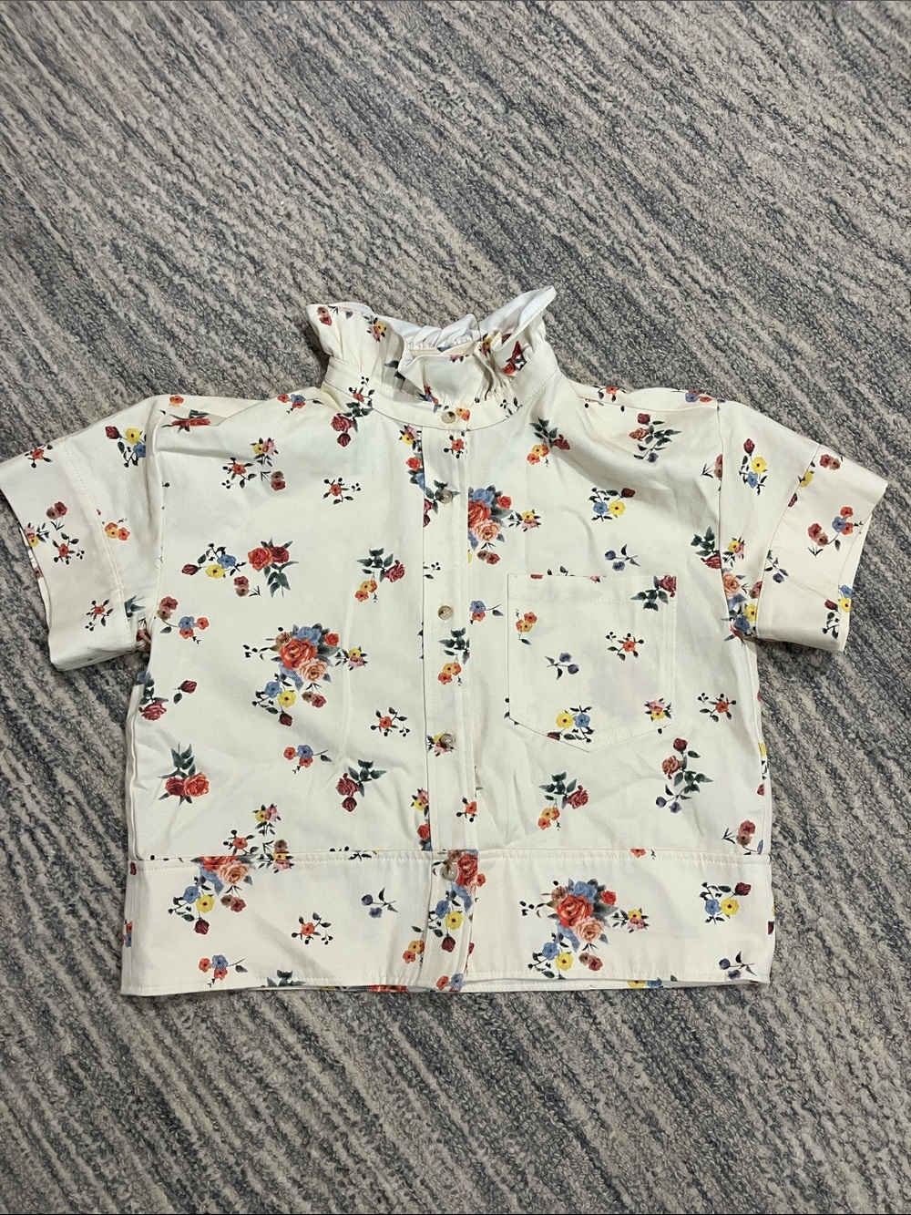 Entro M Floral Shirt Ruffle Collar Buttons
